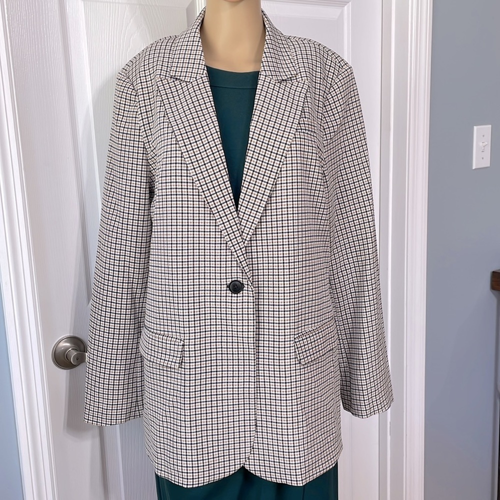 Vince‎ Camuto Plaid One Button Lined Blazer Faux Pockets Lightweight - Picture 7 of 15
